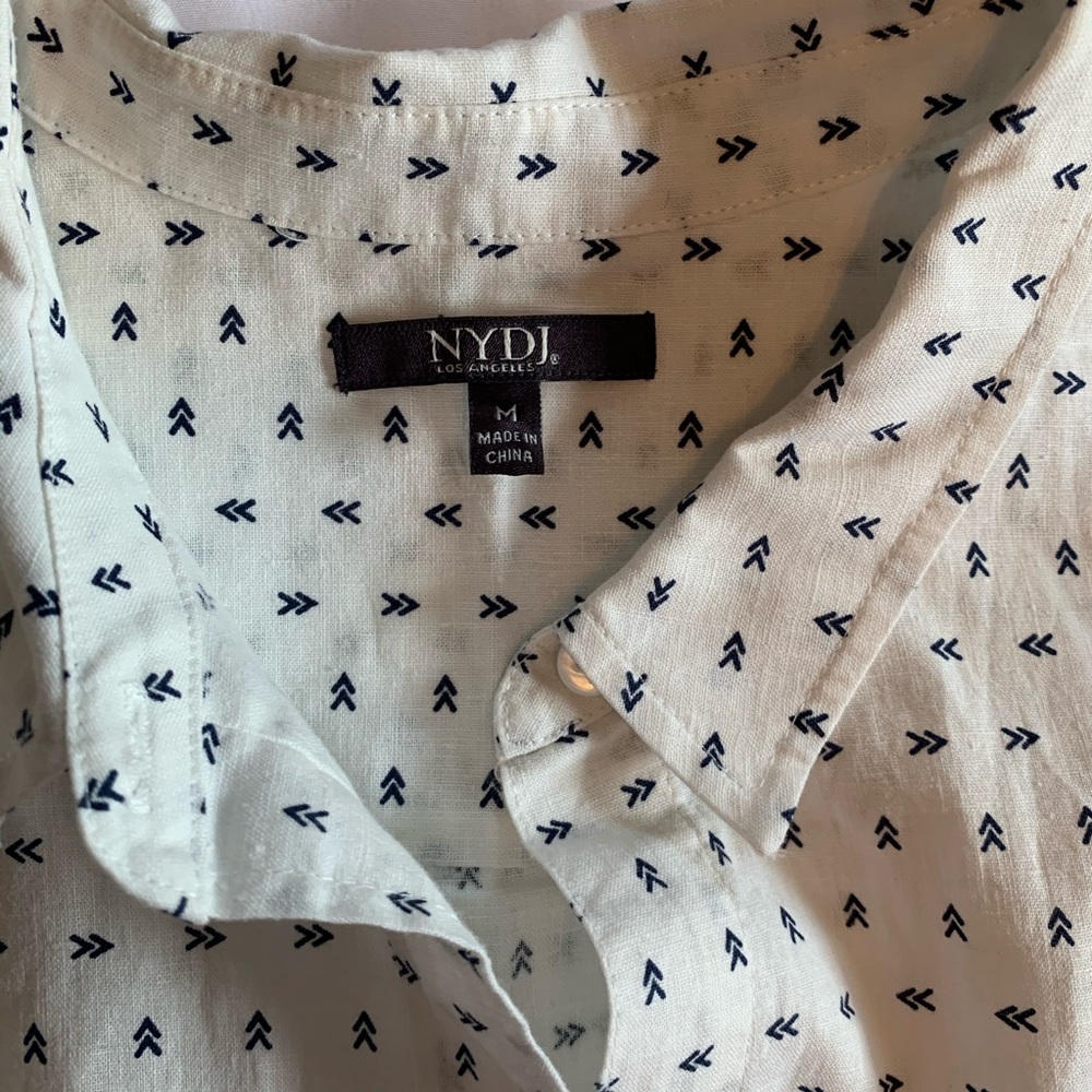 Navy & White Chevron Pattern Linen Button Down - image 4